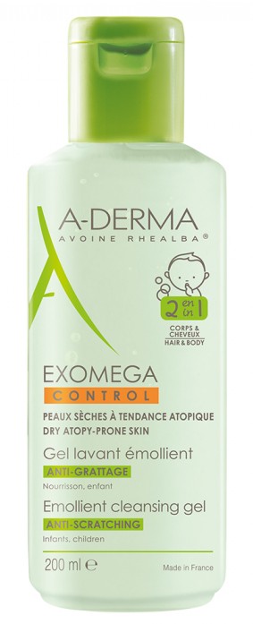 Aderma Exomega Control Gel Lavant Emollient 2 en 1 Corps et Cheveux 200ml